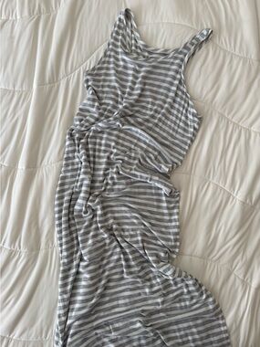 stem Gray and White Striped Tank Maxi Dress